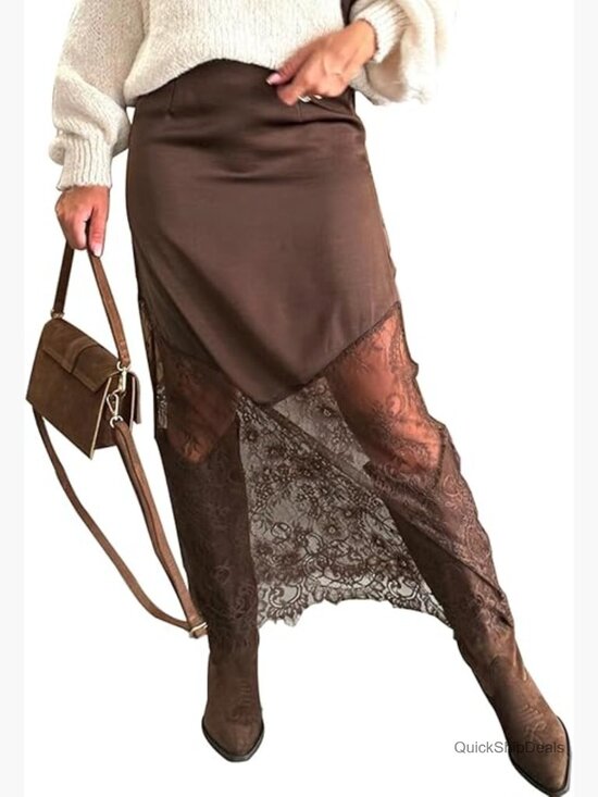 Dresses & Skirts - Silky Satin High Elastic Waist A-Line Patchwork Boho Maxi Skirt